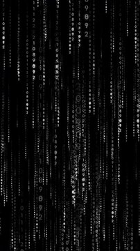 Coding animation with falling numbers. Vertical. Full HD. 4K