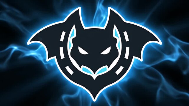 Abstract neon bat symbol glowing blue digital design element for modern concepts