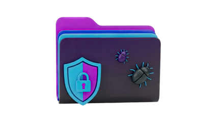 Cybersecurity Folder with Shield and Bugs Icon