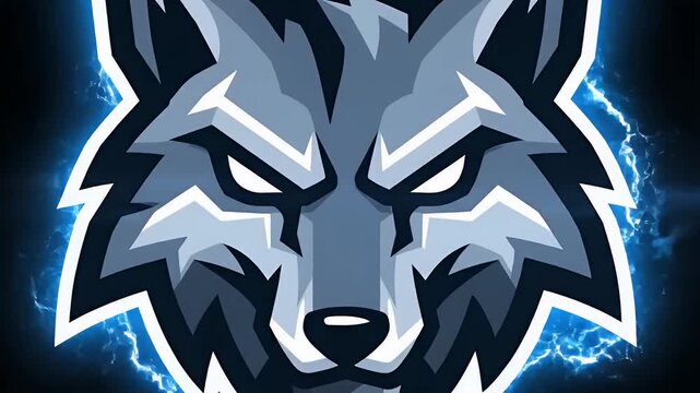 Powerful digital wolf head graphic with electric lightning effect and glowing eyes