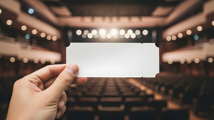 Blank Concert Ticket Mockup Held in Hand at Live Music Festival, hands holding empty card
