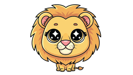 Obraz premium Cartoon lion with big eyes and a pink nose on a white background, with a cute and playful mood.