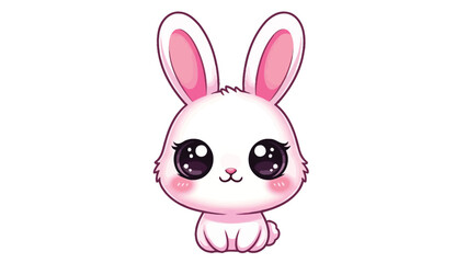 Fototapeta premium A cute cartoon pink rabbit with large eyes and rosy cheeks sitting on a white background in a playful and adorable illustration with pastel colors.