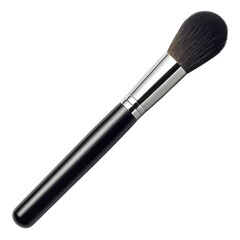 Makeup brush with black handle and silver ferrule isolated on white background