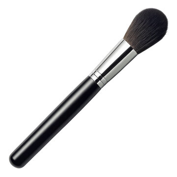 Makeup brush with black handle and silver ferrule isolated on white background