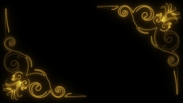 Golden floral glow. Luxury motion frame. Ornate line anim. Wedding video decor. Royal gold blossom. Botanical overlay. Dark aesthetic art. Premium swirl trim. Glowing flower set. Gold filigree move.

