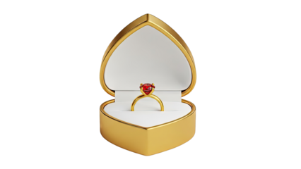 Gold Ring with Red Gemstone in Heart-Shaped Box