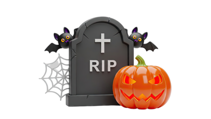 Halloween Tombstone with Pumpkin and Bats