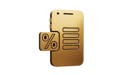 Golden Smartphone with Percentage Icon and Banknote Symbol