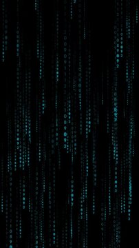 Coding animation with falling numbers. Vertical. Full HD. 4K