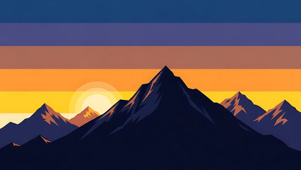 Sunset Mountain Landscape Illustration Nature Scene Vector Artwork Beautiful Sky