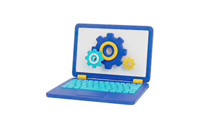 3D Illustration of Laptop with Gears on Screen