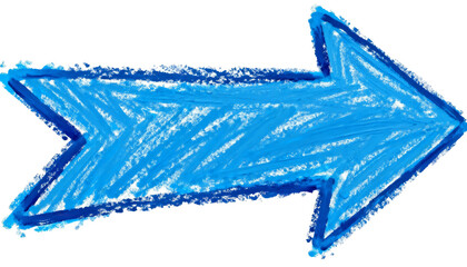 Vibrant blue hand-drawn arrow pointing right, created with marker strokes. Isolated on white, perfect for infographic, navigation, and presentation design, creative accent, or web interface element.