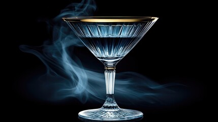 A detailed close-up of a martini glass with smoke.