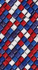 Overlapping diamond shapes feature a textured, painted surface in patriotic color combinations