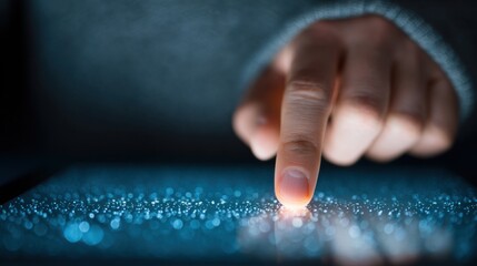 Finger touching glowing digital screen