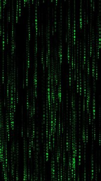 Coding animation with falling numbers. Vertical. Full HD. 4K