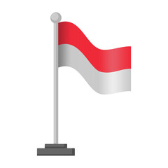 Vibrant red and white Indonesian flag in a modern flat vector illustration, waving gracefully on a pole, ideal for national identity and cultural designs.