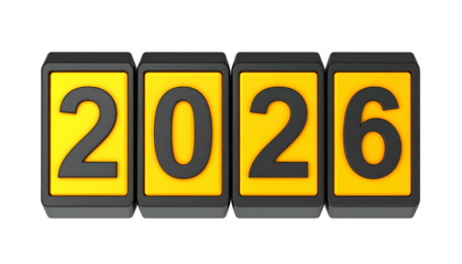 A digital year display shows "2026" on a black background