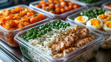 Prepared meals in meal prep containers.