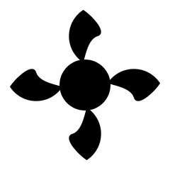 Solid black silhouette icon of a four-bladed fan or propeller, a simple and modern graphic representation.