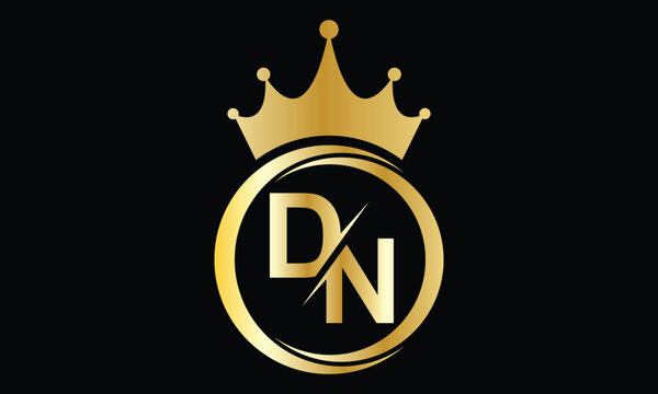 abstract creative golden gradient DN crown letter logo design.