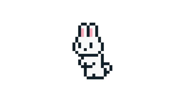 8-bit pixel art cute rabbit character stand. looped animation 4k 30fps