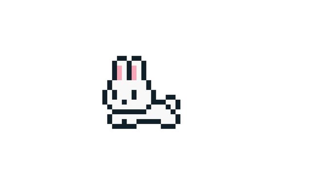 8-bit pixel art cute rabbit character hop. looped animation 4k 30fps