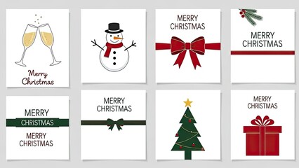 Collection of christmas greeting card design elements on white background