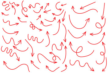 Hand drawn line arrows icons set collection. Arrow vector elements hand drawn arrows brush stroke curly arrow collection. Vector illustration isolated on white background