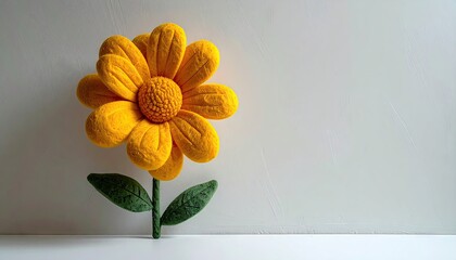 Bright yellow sculpted flower on white background
