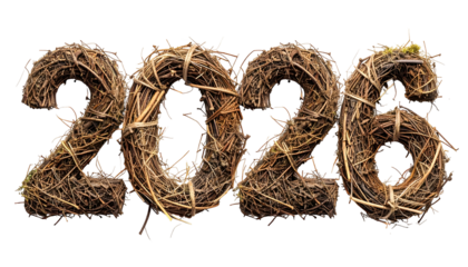 Woven natural materials form the numbers 2023 against a dark backdrop