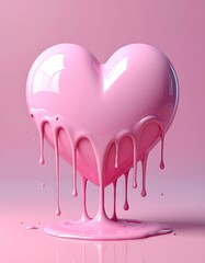 Pink heart melting, dripping paint (1)