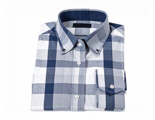Folded, light-blue and navy gingham shirt