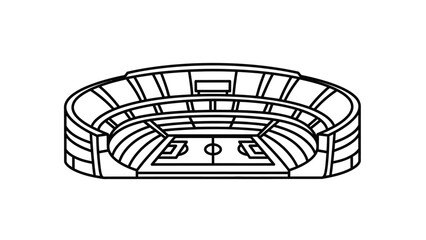 Football stadium line icon showing a soccer arena with field and stands. Clean outline style illustration suitable for web design, mobile apps, UI/UX, infographics, sports branding