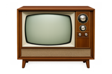Vintage television with wood cabinet and blank crt screen, representing retro entertainment and broadcast history