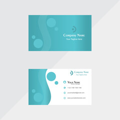 Modern Teal Gradient Business Card Design With Abstract Wave Motifs And Logo