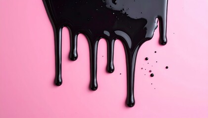 Black liquid dripping on pink surface