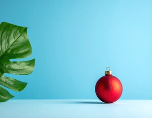 Holiday ornament, tropical leaf on light blue