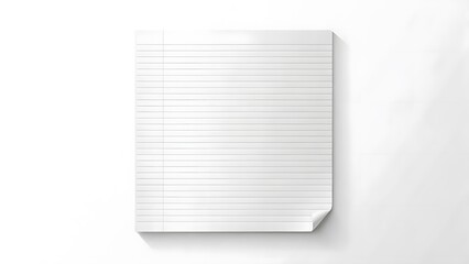 Realistic white lined paper sheet with a curled corner on a white background