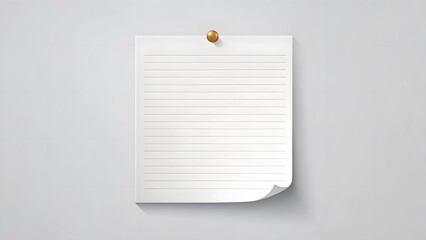 Blank lined paper note with a golden pushpin on a gray background