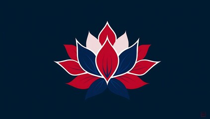 Abstract Lotus Art with Bold Red, White, and Navy Hues: A Contemporary Depiction of Inner Peace and Harmony