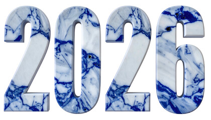 Textured 3D "2026" digits with a blue marble effect