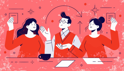 Business team collaborating and sharing ideas in a creative workspace