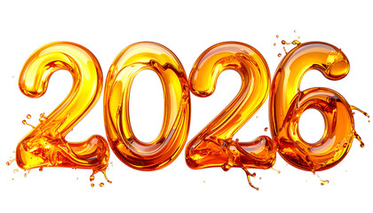 Golden year 2026 figures made of glossy liquid against black background