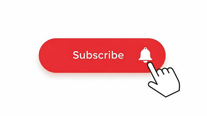 Red subscribe button with a bell icon and a hand cursor pointing to it