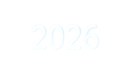 Digitally rendered numerical text "2026" in a stark white on black background