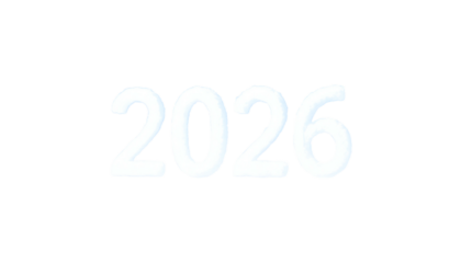 Digitally rendered numerical text "2026" in a stark white on black background