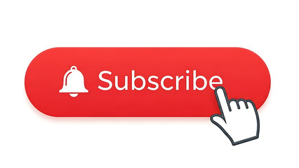 Red subscribe button with a bell icon and a hand cursor clicking it, perfect for YouTube channels, social media, and website engagement elements