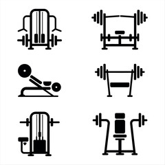 Obraz premium Gym equipment icons set for fitness and workout Vector